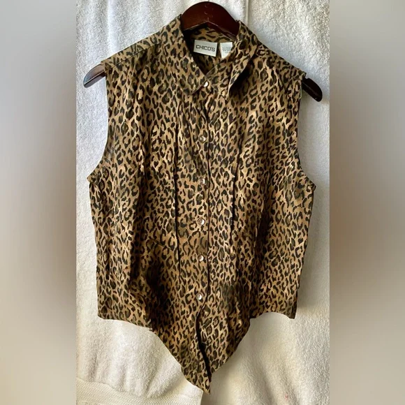 Chico's Brown and Black Animal Print Sleeveless Notched Collar Midi Dress Set - Picture 4 of 16